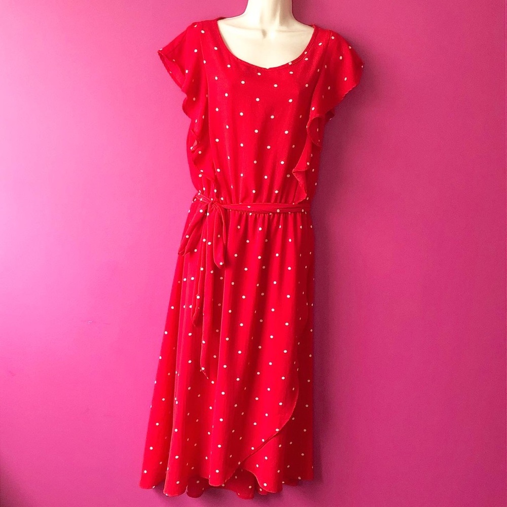VINTAGE Red and White Polka Dot Ruffle Dress - 3X